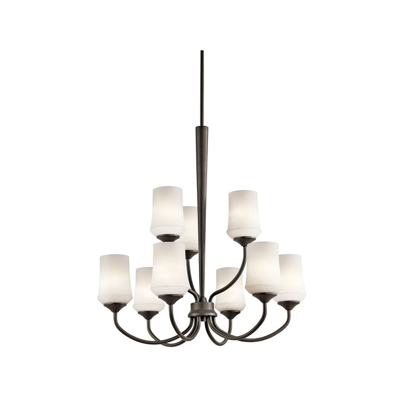 Kichler Aubrey 29in 9-Light Chandelier | Olde Bronze and Satin Etched Cased Opal Glass | Dining Room & Living Room | Model 43666OZL18