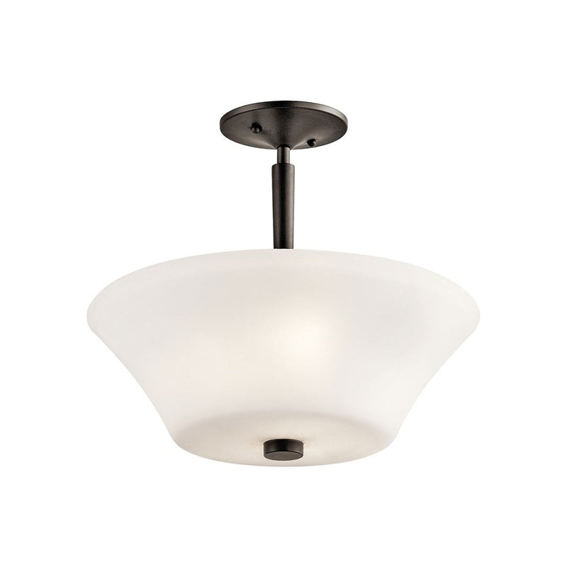 Kichler Aubrey 15in 3-Light Semi Flush Mount | Transitional Olde Bronze and Satin Etched Cased Opal Glass | Living Room & Hallway | Model 43669OZL18