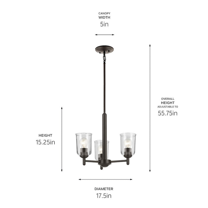 Kichler Shailene 3Lt Round 15.25" Chandelier 1 Tier Small, Bronze