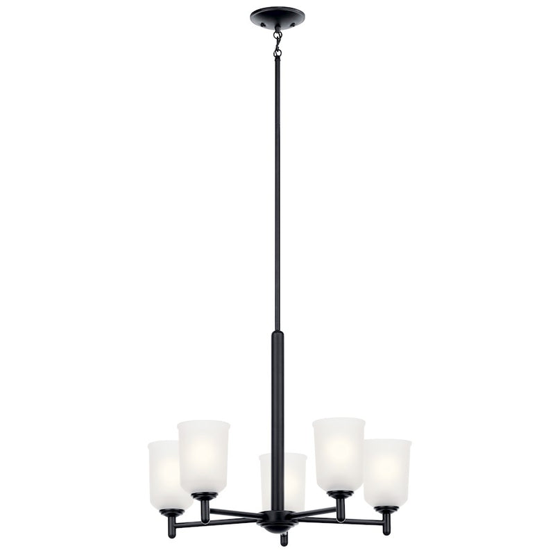 Kichler Shailene 26in 9-Light Chandelier | Traditional Black Steel and Satin Etched Glass | Dining Room & Living Room | Model 43672BK