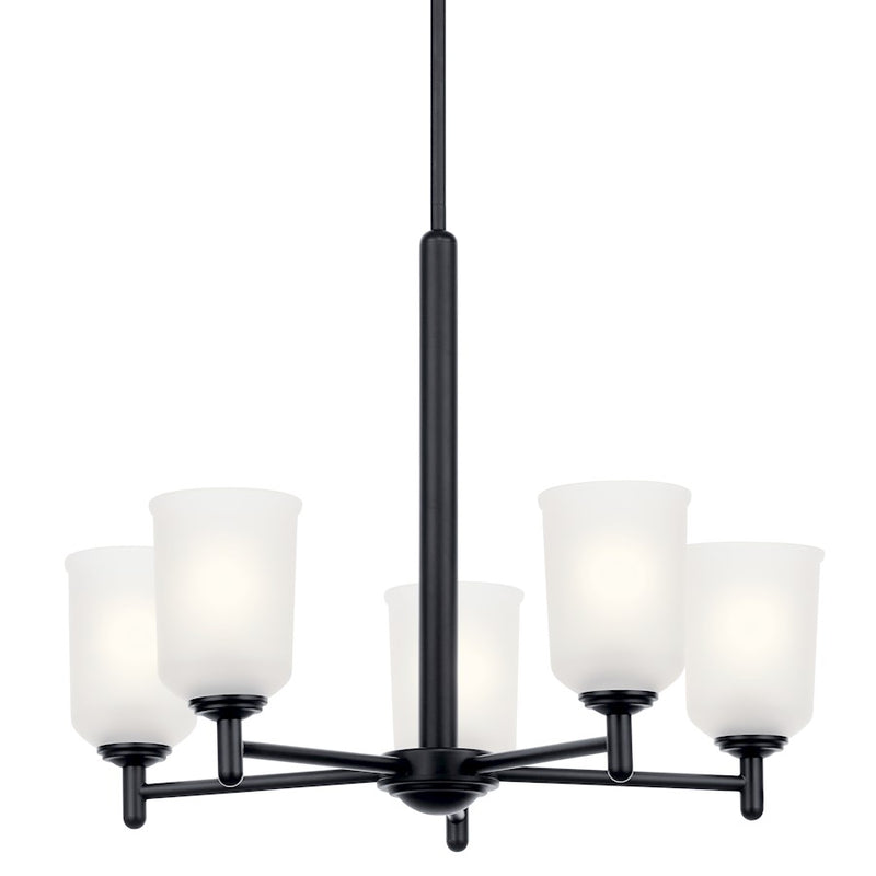 Kichler Shailene 26in 9-Light Chandelier | Traditional Black Steel and Satin Etched Glass | Dining Room & Living Room | Model 43672BK