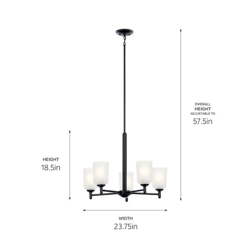Kichler Shailene 26in 9-Light Chandelier | Traditional Black Steel and Satin Etched Glass | Dining Room & Living Room | Model 43672BK