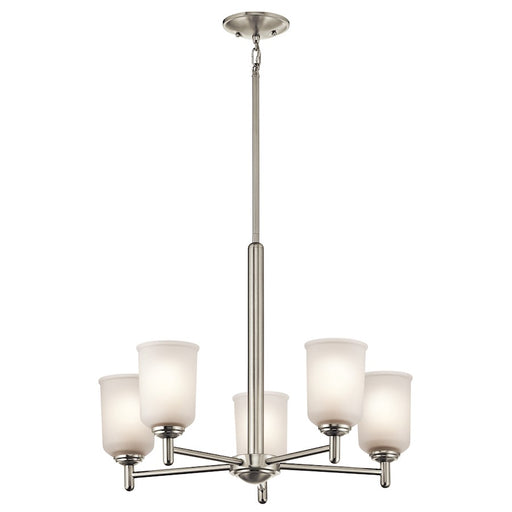 Kichler Shailene 24in 5-Light Chandelier | Transitional Brushed Nickel and Satin Etched Glass | Dining Room & Living Room | Model 43671NI