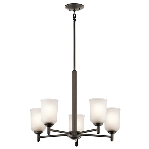 Kichler Shailene 24in 5-Light Chandelier | Transitional Olde Bronze and Satin Etched Glass | Dining Room & Living Room | Model 43671OZ