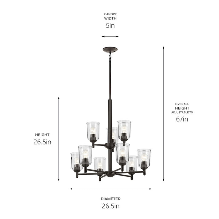 Kichler Shailene 9Lt 26.5" Chandelier 2 Tier Large, Bronze/Clear