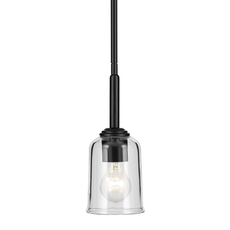 Kichler Shailene 11in 1-Light Mini Pendant | Traditional Black and Clear Glass | Kitchen & Bar | 11.25in H | Model 43674BKCLR