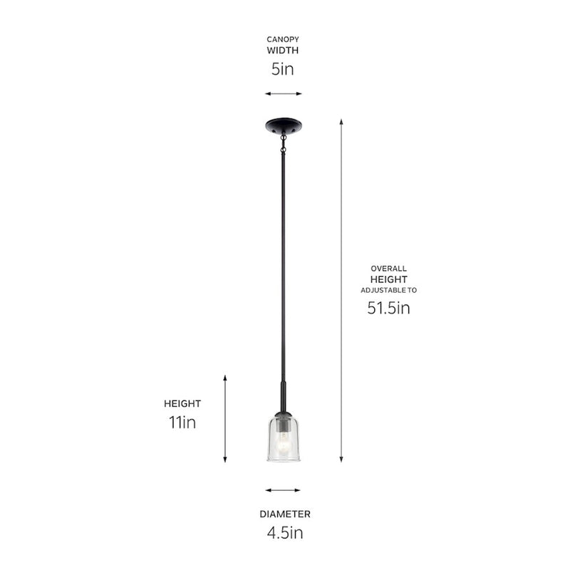 Kichler Shailene 11in 1-Light Mini Pendant | Traditional Black and Clear Glass | Kitchen & Bar | 11.25in H | Model 43674BKCLR
