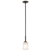 Kichler Shailene 11in 1-Light Mini Pendant | Traditional Natural Brass and Clear Satin Etched Glass | Kitchen Island & Dining Room | Model 43674NBR