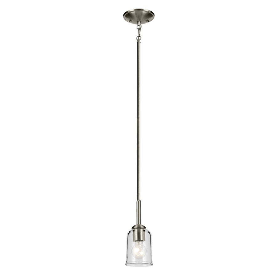 Kichler Shailene 1 Light Bell 11.25" Mini Pendant, Nickel/Clear - 43674NICLR