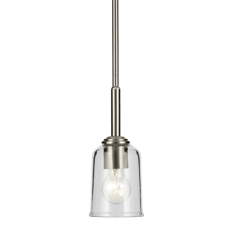 Kichler Shailene 1 Light Bell 11.25" Mini Pendant, Nickel/Clear