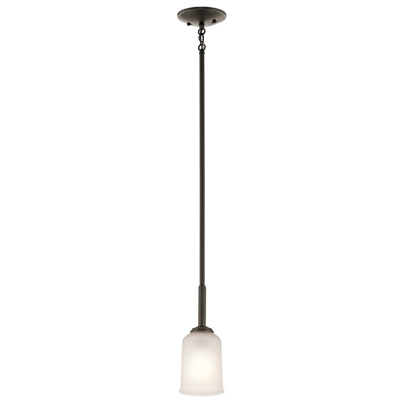 Kichler Shailene 4in 1-Light Mini Pendant | Transitional Olde Bronze and Satin Etched Glass | Kitchen Island & Breakfast Nook | Model 43674OZ