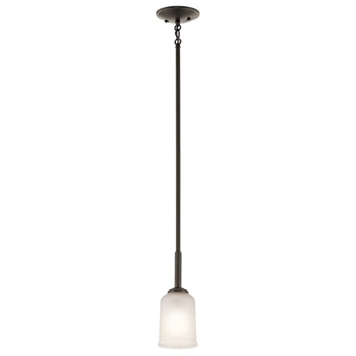 Kichler Shailene 4in 1-Light Mini Pendant | Transitional Olde Bronze and Satin Etched Glass | Kitchen Island & Breakfast Nook | Model 43674OZ