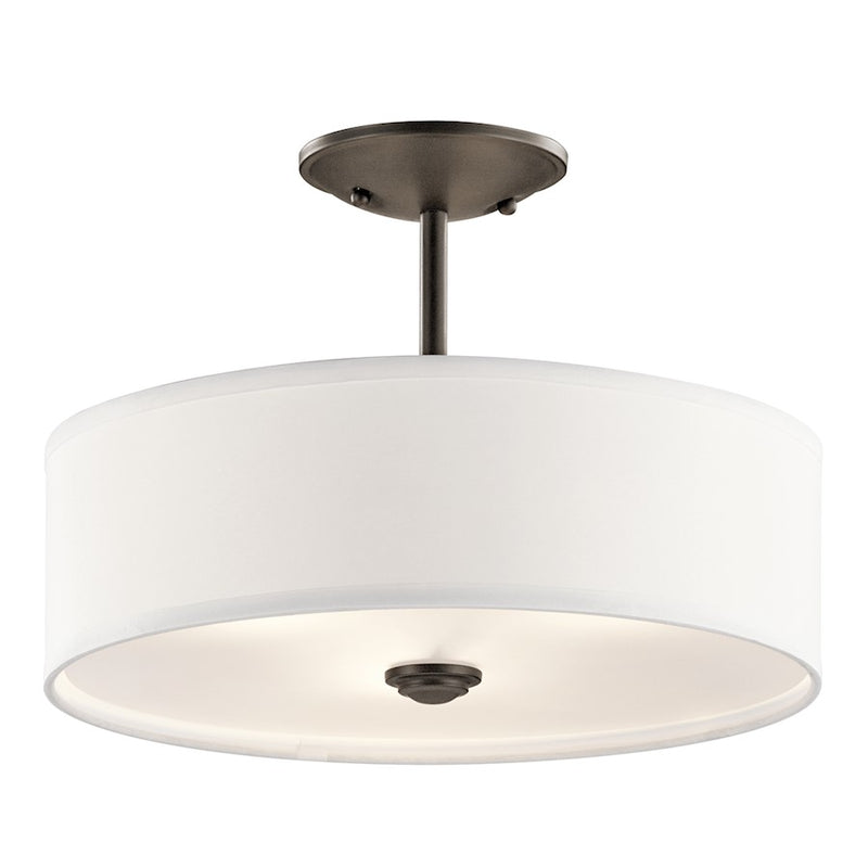 Kichler Shailene 14in 1-Light Semi-Flush Mount | Transitional Olde Bronze and Satin Etched Glass | Hallway & Bedroom | 14 x 10 in | Model 43675OZ