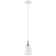 Kichler Danika 5.25in 1-Light Mini Pendant | Transitional White with Wood Accents | Kitchen Island & Dining Room | 5.25 x 9.25 in | Model 43682WH