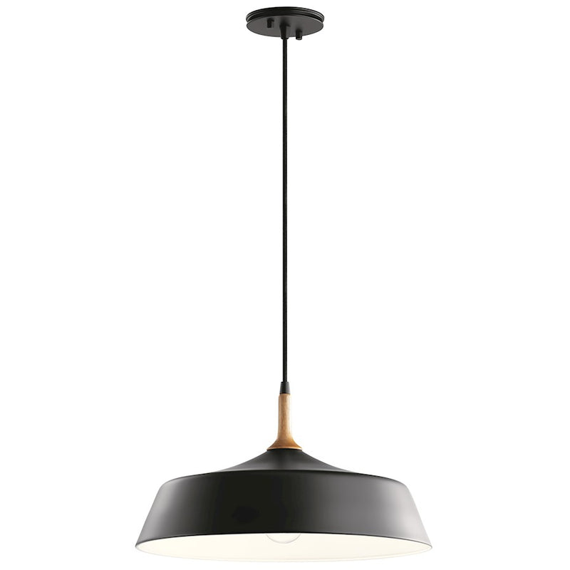 Kichler Danika 9in 1-Light Mini Pendant | Mid-Century Modern Black and Wood Accent | Kitchen Island & Dining Nook | 5.25 x 9.25 in | Model 43682BK