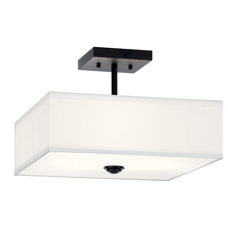 Kichler Shailene 18in 3-Light Semi Flush Mount | Traditional Black Steel and Satin Etched Diffuser White Microfiber Shade | Entryway | Model 43693BK
