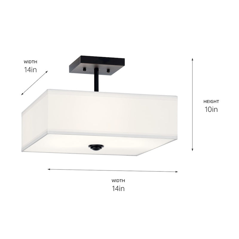 Kichler Shailene 18in 3-Light Semi Flush Mount | Traditional Black Steel and Satin Etched Diffuser White Microfiber Shade | Entryway | Model 43693BK