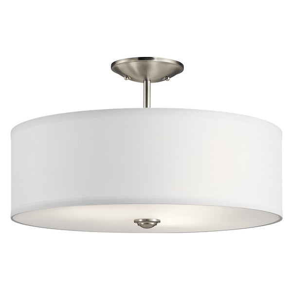 Kichler Shailene 18in 3-Light Semi-Flush Mount | Transitional Brushed Nickel | Bedroom & Hallway | 18 x 18 x 11 in | Model 43692NI
