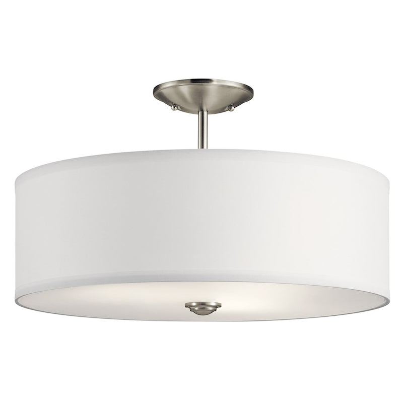 Kichler Shailene 18in 3-Light Semi-Flush Mount | Transitional Brushed Nickel | Bedroom & Hallway | 18 x 18 x 11 in | Model 43692NI