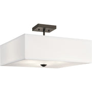 Kichler Shailene 18in 3-Light Semi-Flush Mount | Traditional Natural Brass and Clear Satin Etched Glass | Entryway & Hallway | Model 43693NBR