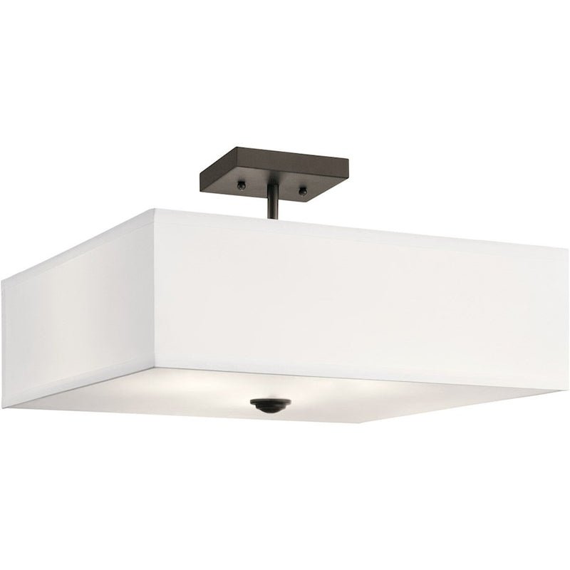 Kichler Shailene 18in 3-Light Semi-Flush Mount | Traditional Natural Brass and Clear Satin Etched Glass | Entryway & Hallway | Model 43693NBR