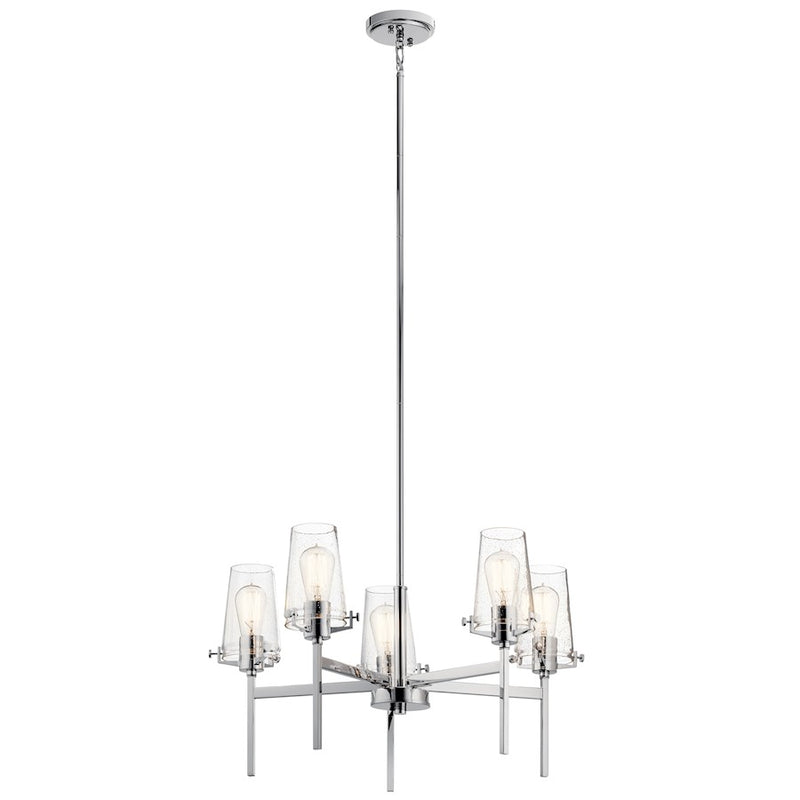 Kichler 27in 5-Light Chandelier | Vintage Industrial Chrome Steel | Dining Room & Kitchen Island | 27 x 27 x 19 in | Model 43694CH