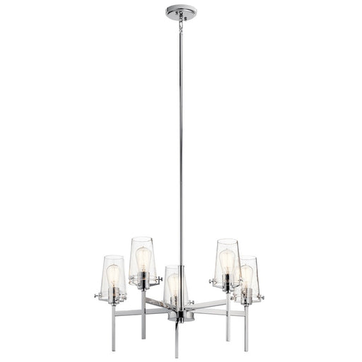 Kichler 27in 5-Light Chandelier | Vintage Industrial Chrome Steel | Dining Room & Kitchen Island | 27 x 27 x 19 in | Model 43694CH