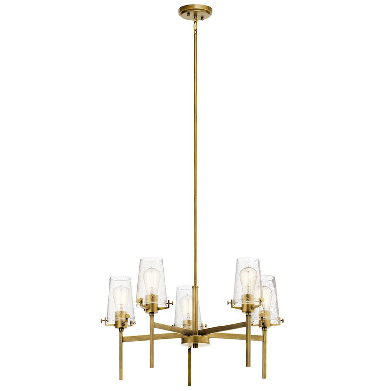 Kichler 5-Light Chandelier | Vintage Industrial Natural Brass Steel | Dining Room & Living Room | 27 x 27 x 19 in | Model 43694NBR