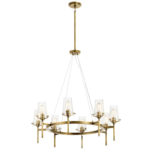 Kichler 38in 8-Light Chandelier | Vintage Industrial Natural Brass Steel | Dining Room & Living Room | 38 x 38 x 36 in | Model 43695NBR