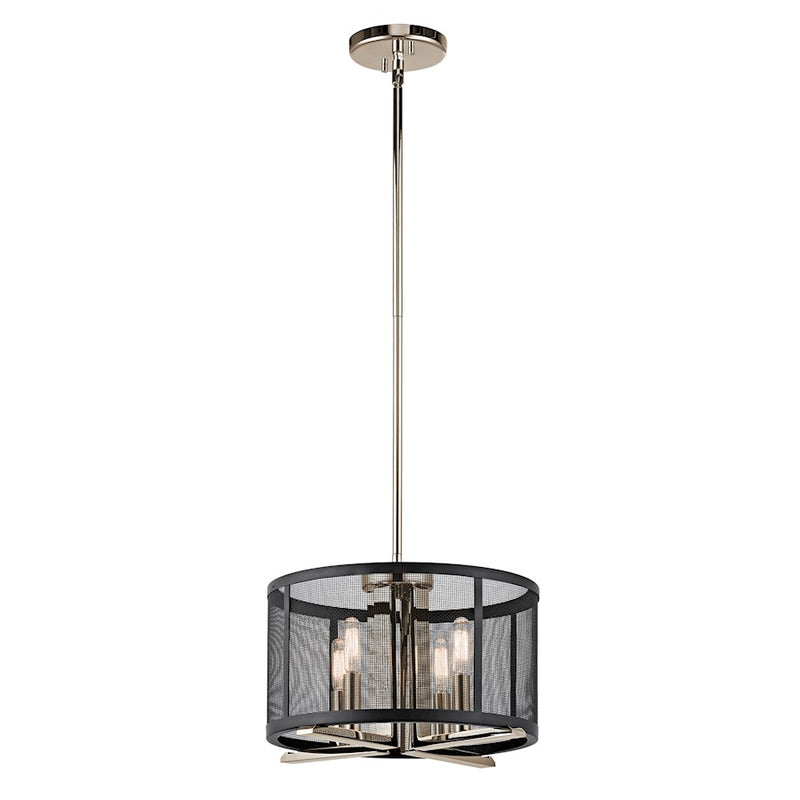 Kichler Titus 14in 4-Light Pendant/Semi Flush | Polished Nickel and Black Steel Mesh | Kitchen Island & Dining Room | 14 x 10 in | Model 43713PN