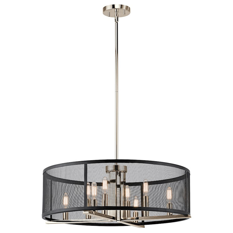 Kichler Titus 25in 8-Light Chandelier | Industrial Polished Nickel and Black Steel Mesh | Dining Room & Living Room | 25 x 25 x 10 in | Model 43715PN