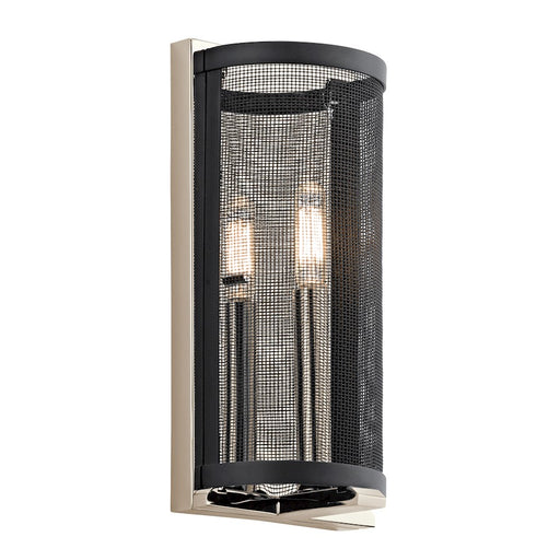 Kichler Titus 12in 1-Light Wall Sconce | Industrial Polished Nickel and Black Steel Mesh | Hallway & Bedroom | 6 x 12 in | Model 43716PN