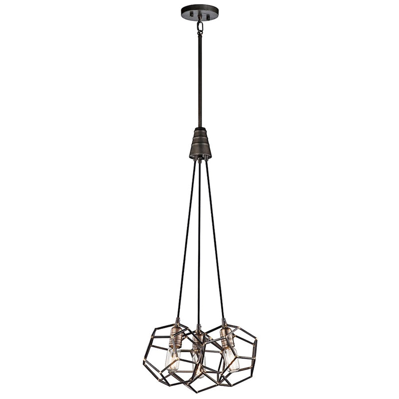 Kichler Rocklyn 3-Light Pendant | Industrial Raw Steel and Natural Brass | Foyer & Dining Room | 17.75 x 17.75 x 36 in | Model 43717RS