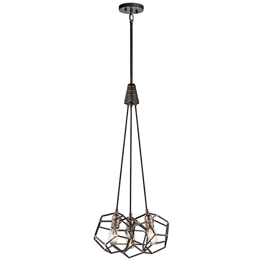 Kichler Rocklyn 3-Light Pendant | Industrial Raw Steel and Natural Brass | Foyer & Dining Room | 17.75 x 17.75 x 36 in | Model 43717RS