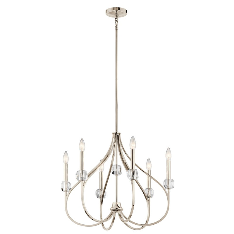Kichler Eloise 24in 6-Light Chandelier | Transitional Polished Nickel and Optical Crystal | Dining Room & Living Room | 24 x 21 in | Model 43720PN