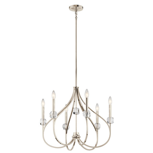 Kichler Eloise 24in 6-Light Chandelier | Transitional Polished Nickel and Optical Crystal | Dining Room & Living Room | 24 x 21 in | Model 43720PN