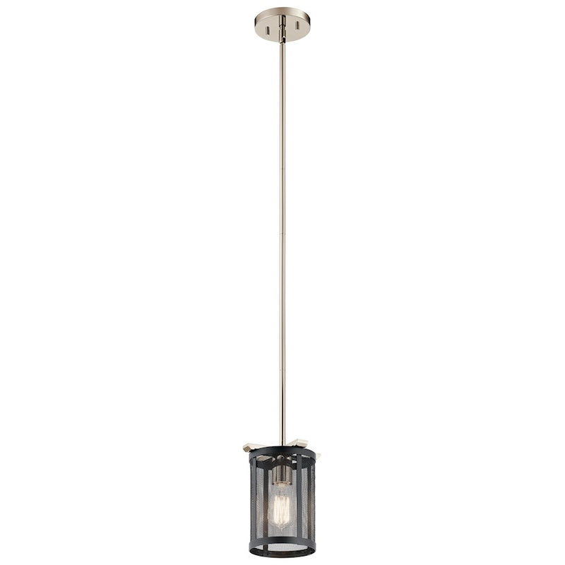 Kichler Titus Mini 1-Light Pendant | Contemporary Polished Nickel and Black Mesh | Kitchen Island & Dining Room | 6.5 x 6.5 x 9 in | Model 43722PN