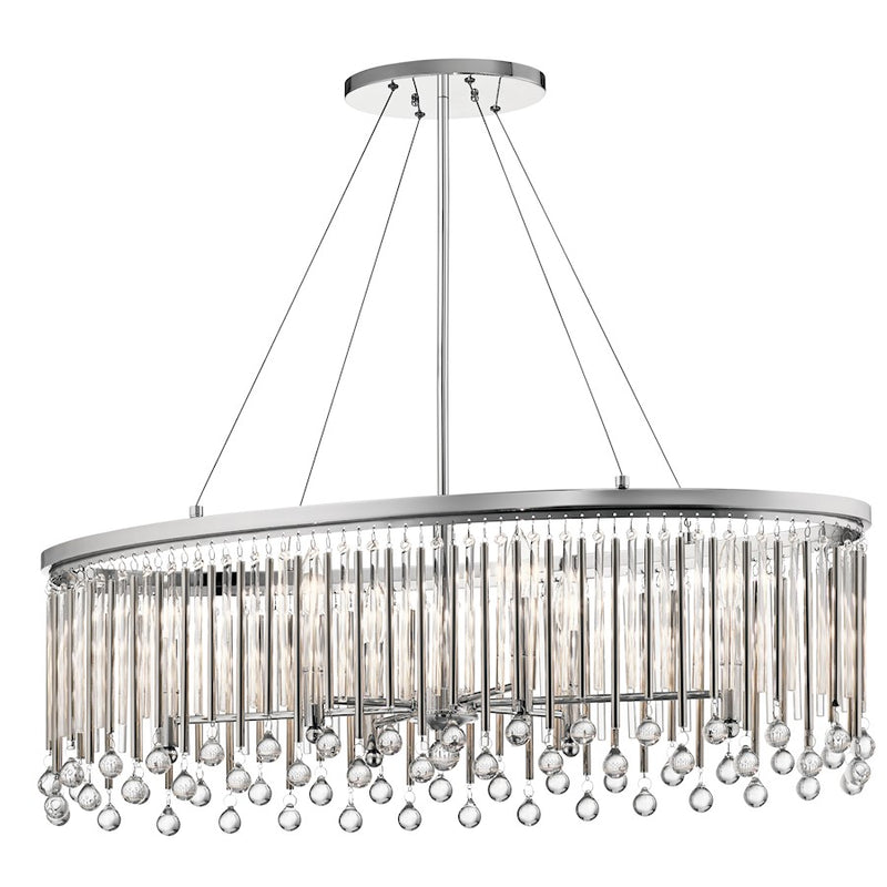 Kichler Piper 6-Light Oval Chandelier | Contemporary Chrome and Clear Glass Bead Accents | Dining Room & Living Room | Model 43725CH
