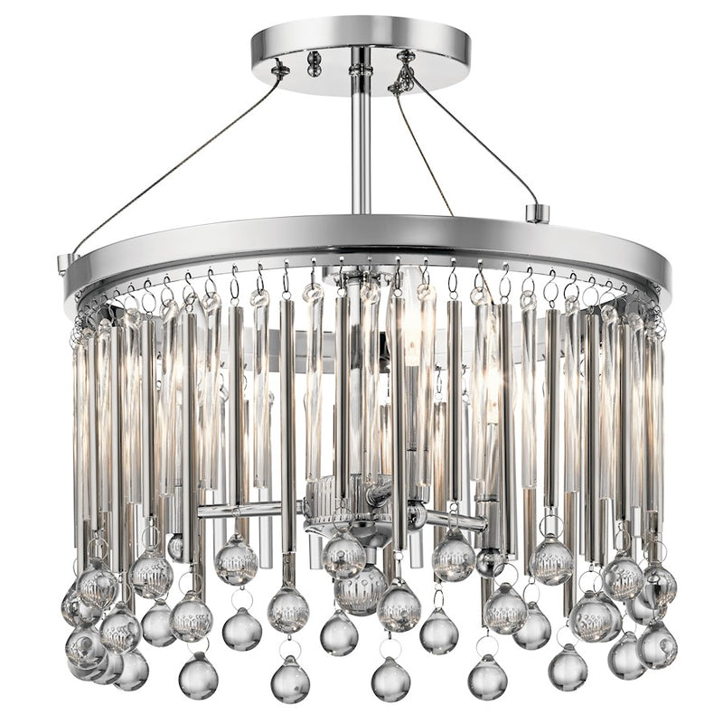 Kichler Piper 15in 3-Light Semi-Flush Mount | Chrome and Clear Glass Bead Accents | Living Room & Bedroom | 15 x 15 x 15 in | Model 43726CH