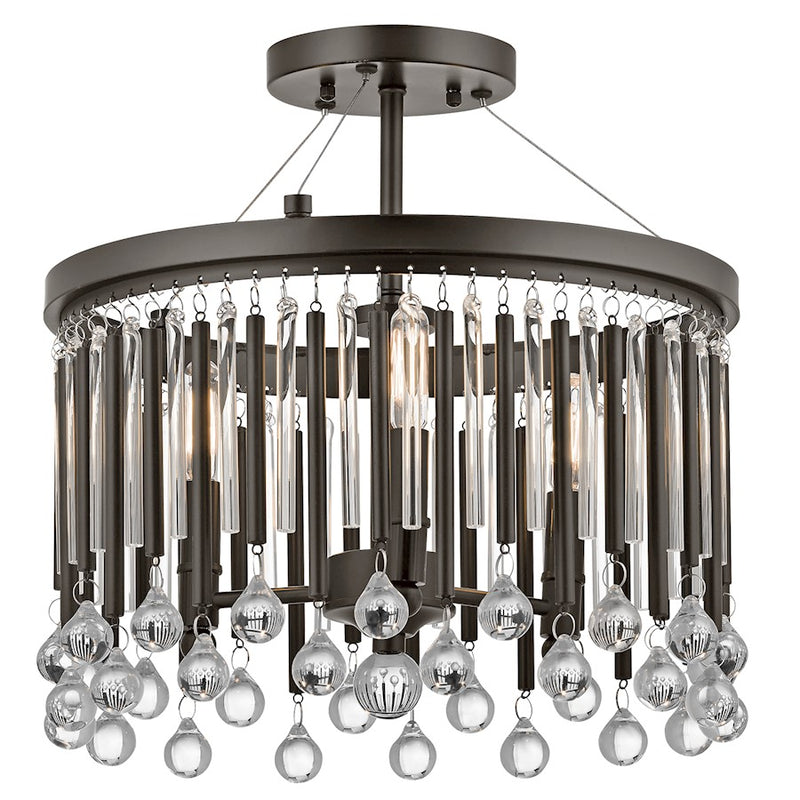 Kichler Piper 15in 3-Light Semi Flush Mount | Espresso and Clear Glass | Contemporary Bedroom & Living Room | 15 x 15 in | Model 43726ESP