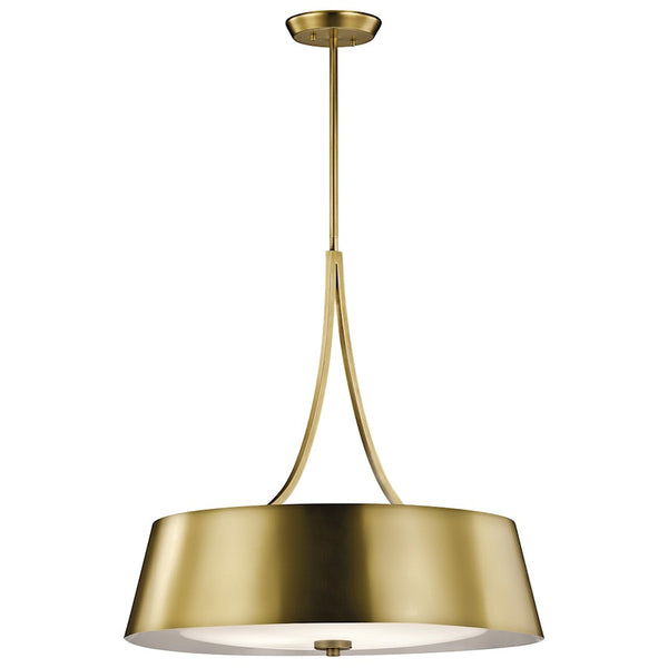 Kichler Maclain 24in 4-Light Chandelier Pendant | Contemporary Natural Brass and Satin Etched White Glass | Dining Room & Kitchen | Model 43742NBR