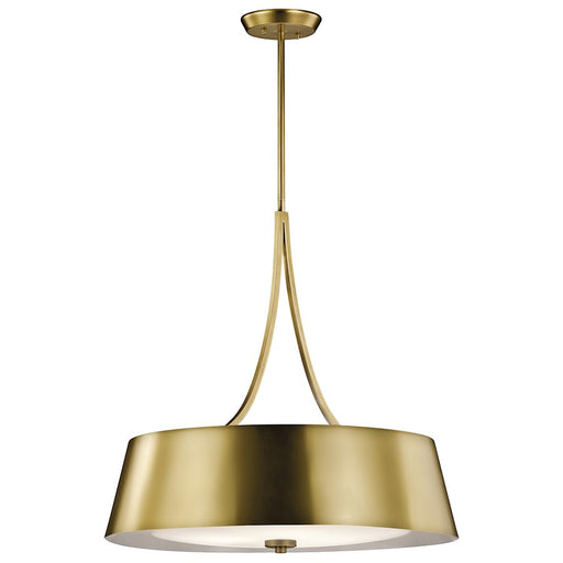 Kichler Maclain 24in 4-Light Chandelier Pendant | Contemporary Natural Brass and Satin Etched White Glass | Dining Room & Kitchen | Model 43742NBR