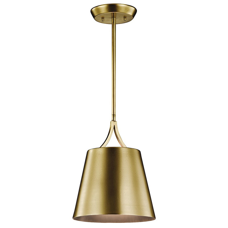 Kichler Maclain 10in 1-Light Mini Pendant | Traditional Natural Brass and Satin Etched White Glass | Kitchen Island & Dining Room | Model 43743NBR