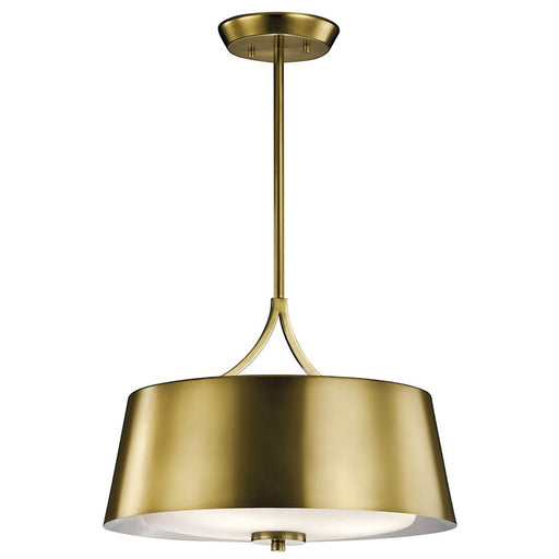 Kichler Maclain 16in 3-Light Convertible Pendant/Semi-Flush | Natural Brass Steel and Etched White Glass | Kitchen Island & Dining | Model 43744NBR
