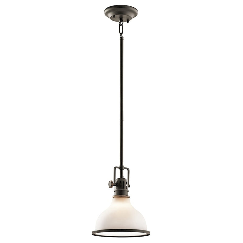 Kichler Hatteras Bay 8in 1-Light Mini Pendant | Transitional Olde Bronze and Etched White Glass | Kitchen Island & Dining Room | Model 43764OZ