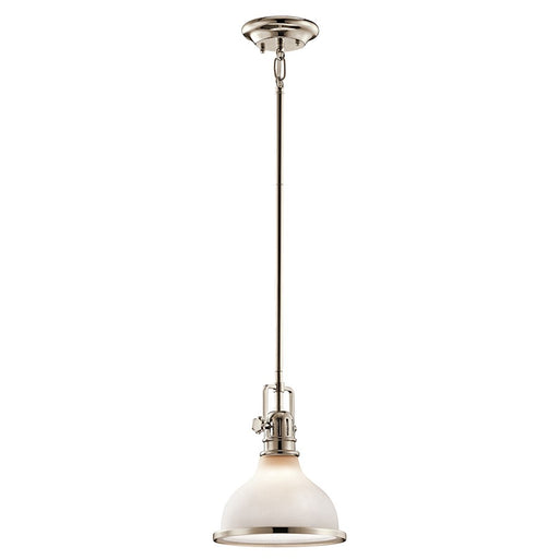 Kichler Hatteras Bay 8in 1-Light Mini Pendant | Transitional Polished Nickel and Etched White Glass | Kitchen Island & Dining Room | Model 43764PN