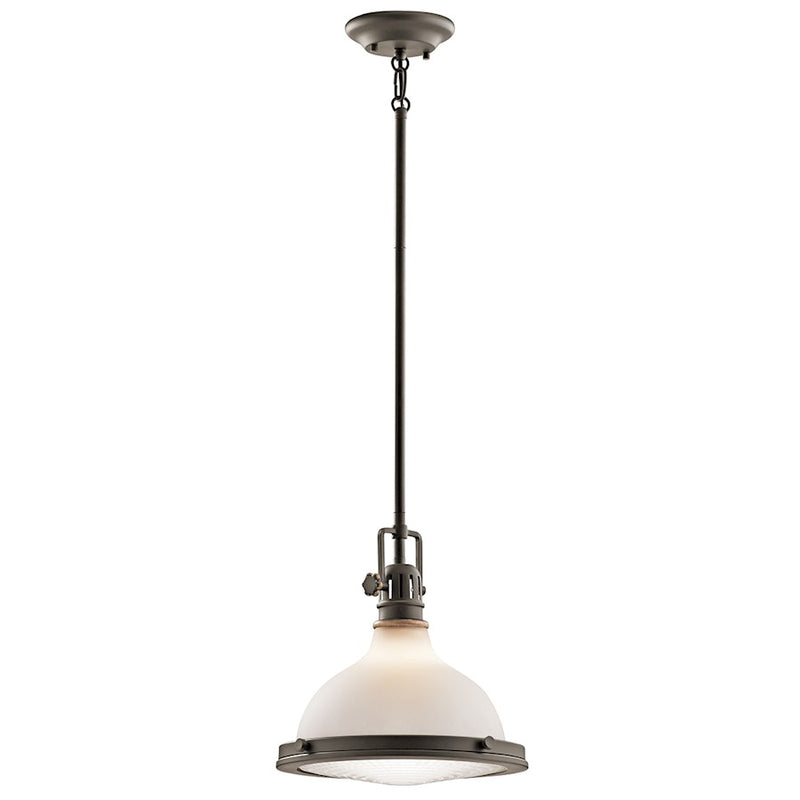 Kichler Hatteras Bay 12in 1-Light Pendant | Olde Bronze and Satin Etched White Glass | Kitchen Island | 12 x 12 x 50 in | Model 43765OZ
