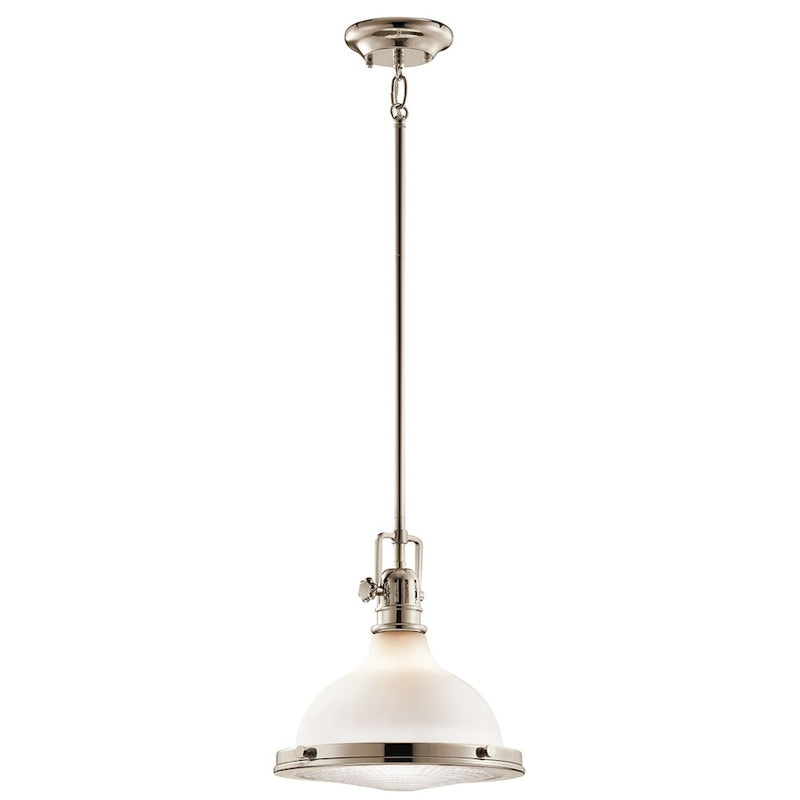 Kichler Hatteras Bay 12in 1-Light Pendant | Transitional Polished Nickel and White Etched Glass | Kitchen Island & Dining Room | Model 43765PN