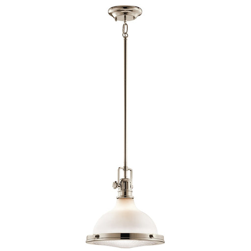 Kichler Hatteras Bay 12in 1-Light Pendant | Transitional Polished Nickel and White Etched Glass | Kitchen Island & Dining Room | Model 43765PN
