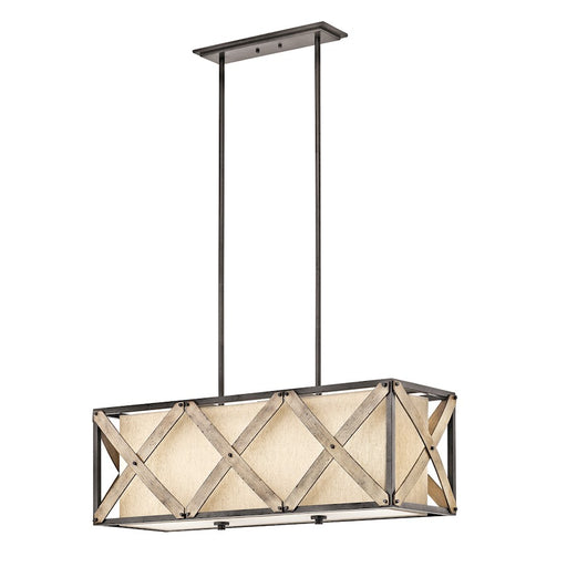 Kichler Cahoon 37in 3-Light Linear Chandelier | Rustic Anvil Iron and Beige Linen | Dining Room & Kitchen Island | 37 x 14 x 13 in | Model 43774AVI